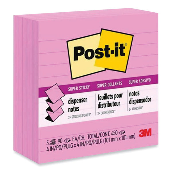 Post-it® Pop-up Notes Super Sticky Pop-up Notes Refill, Note Ruled, 4" x 4", Neon Pink, 90 Sheets/Pad, 5 Pads/Pack (MMMR440NPSS)