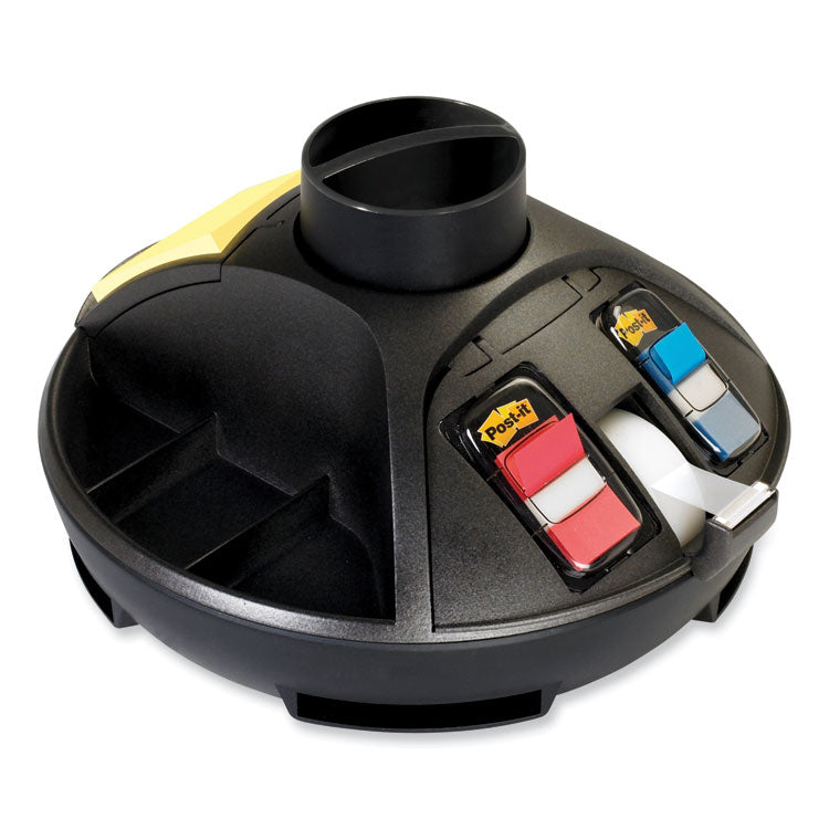 3M™ Rotary Self-Stick Notes Dispenser, 14 Compartments, Plastic, 10" Diameter x 6"h, Black (MMMC91)