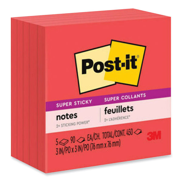 Post-it® Notes Super Sticky Self-Stick Notes, 3" x 3", Saffron Red, 90 Sheets/Pad, 5 Pads/Pack (MMM6545SSRR) Pack of 5