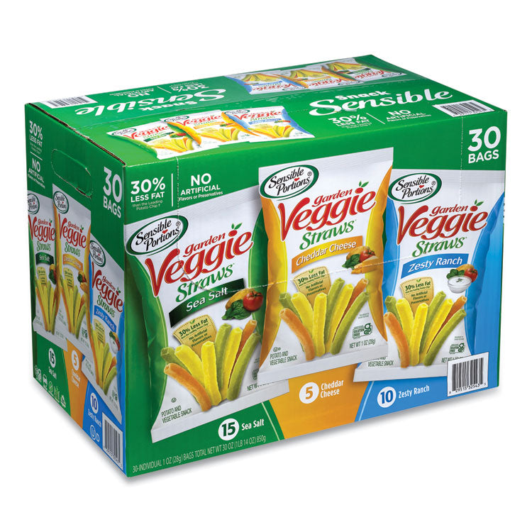 Sensible Portions® Veggie Straws, Cheddar Cheese/Sea Salt/Zesty Ranch, 1 oz Bag, 30 Bags/Carton, Ships in 1-3 Business Days (GRR22000413)