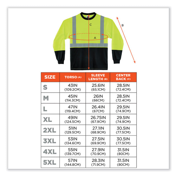ergodyne® GloWear 8281BK Class 2 Long Sleeve Shirt with Black Bottom, Polyester, 5X-Large, Lime, Ships in 1-3 Business Days (EGO22639) Each