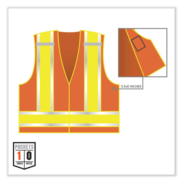 ergodyne® GloWear 8245PSV Class 2 Public Safety Vest, Polyester, Large/X-Large, Orange, Ships in 1-3 Business Days (EGO23385) Each