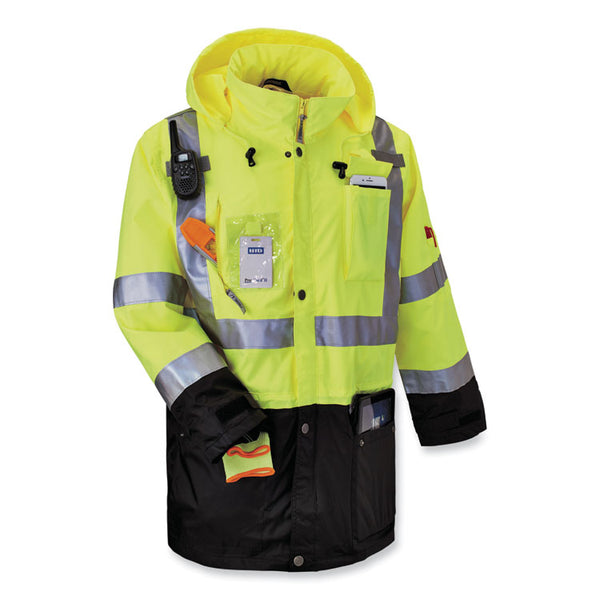 ergodyne® GloWear 8386 Class 3 Hi-Vis Outer Shell Jacket, Polyester, Large, Lime, Ships in 1-3 Business Days (EGO25374) Each