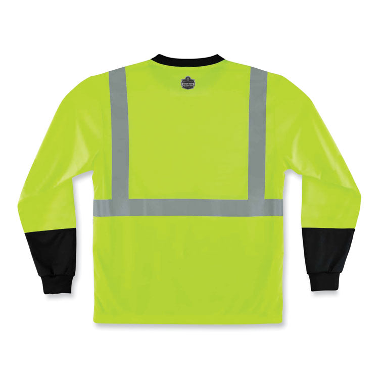 ergodyne® GloWear 8291BK Type R Class 2 Black Front Long Sleeve T-Shirt, Polyester, Large, Lime, Ships in 1-3 Business Days (EGO22704) Each