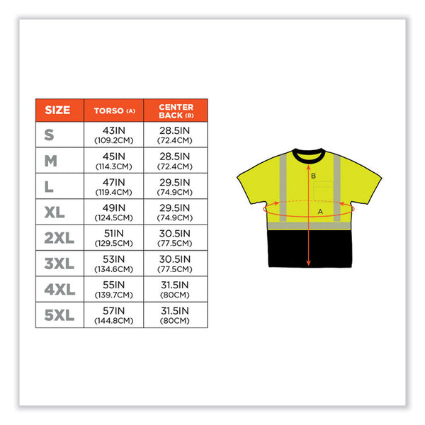 ergodyne® GloWear 8280BK Class 2 Performance T-Shirt with Black Bottom, Polyester, 4X-Large, Lime, Ships in 1-3 Business Days (EGO22538) Each
