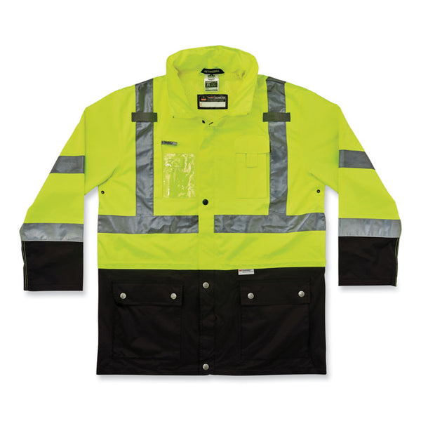 ergodyne® GloWear 8386 Class 3 Hi-Vis Outer Shell Jacket, Polyester, 4X-Large, Lime, Ships in 1-3 Business Days (EGO25378) Each