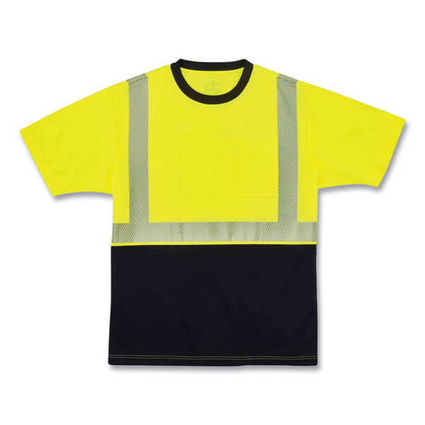 ergodyne® GloWear 8280BK Class 2 Performance T-Shirt with Black Bottom, Polyester, 4X-Large, Lime, Ships in 1-3 Business Days (EGO22538) Each
