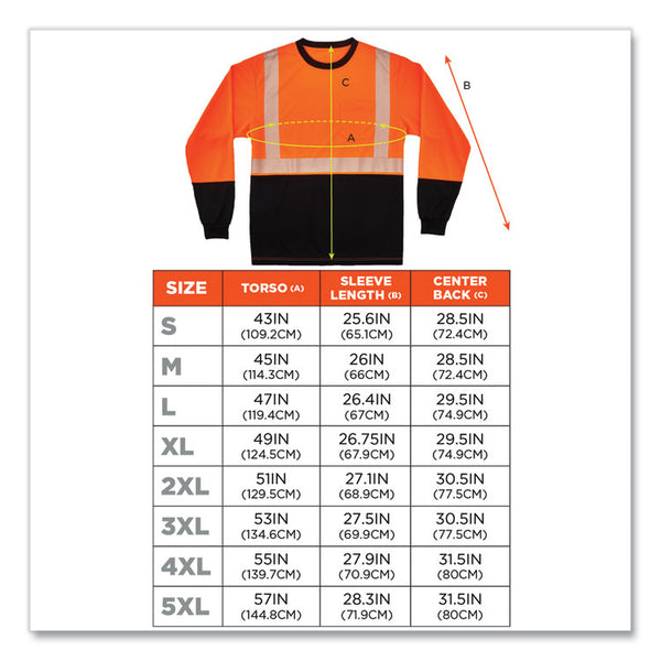 ergodyne® GloWear 8281BK Class 2 Long Sleeve Shirt with Black Bottom, Polyester, Large, Orange, Ships in 1-3 Business Days (EGO22684) Each