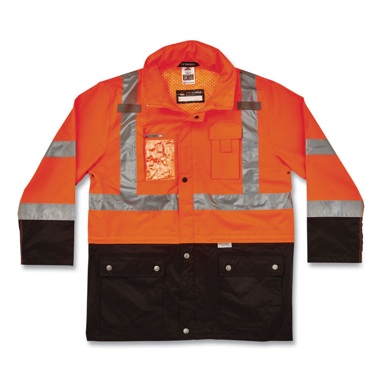 ergodyne® GloWear 8386 Class 3 Hi-Vis Outer Shell Jacket, Polyester, 4X-Large, Orange, Ships in 1-3 Business Days (EGO25468) Each
