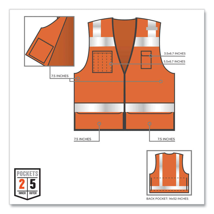 ergodyne® GloWear 8253HDZ Class 2 Heavy-Duty Mesh Surveyors Vest, Polyester, 4X-Large/5X-Large, Orange, Ships in 1-3 Business Days (EGO23319) Each