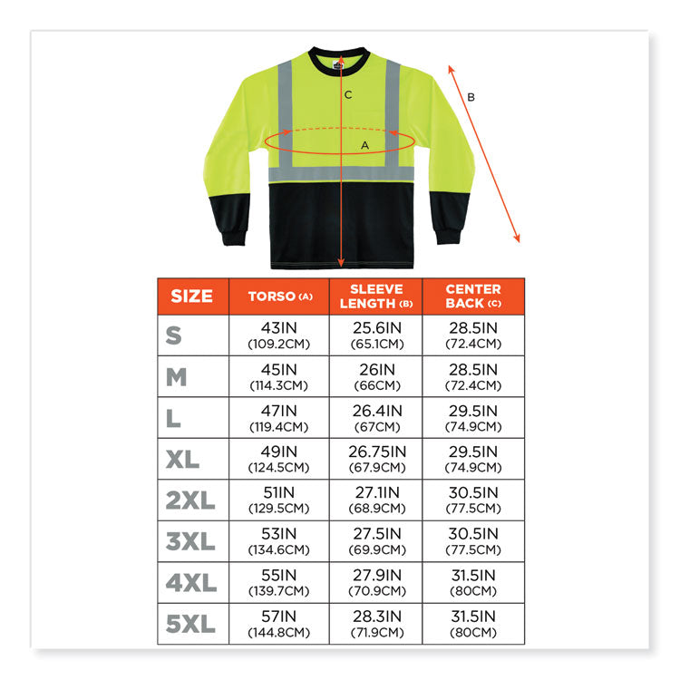 ergodyne® GloWear 8281BK Class 2 Long Sleeve Shirt with Black Bottom, Polyester, Large, Lime, Ships in 1-3 Business Days (EGO22634) Each