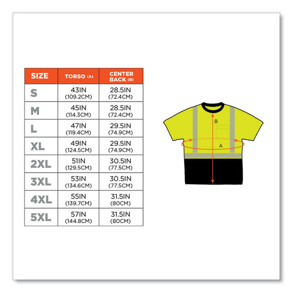 ergodyne® GloWear 8280BK Class 2 Performance T-Shirt with Black Bottom, Polyester, Large, Lime, Ships in 1-3 Business Days (EGO22534) Each