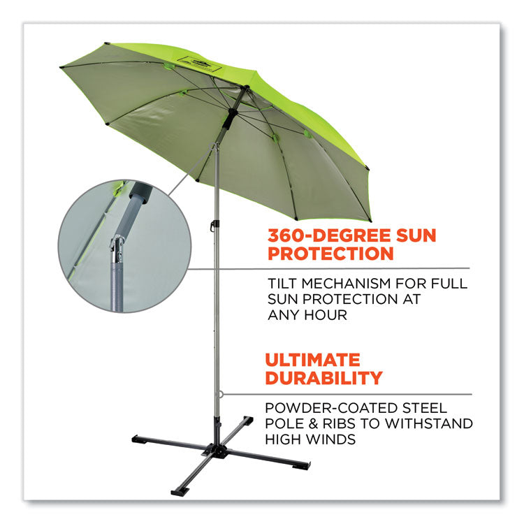 ergodyne® Shax 6199 Lightweight Work Umbrella Stand Kit, 7.5 ft dia x 92" Tall, Polyester/Steel, Lime, Ships in 1-3 Business Days (EGO12969)