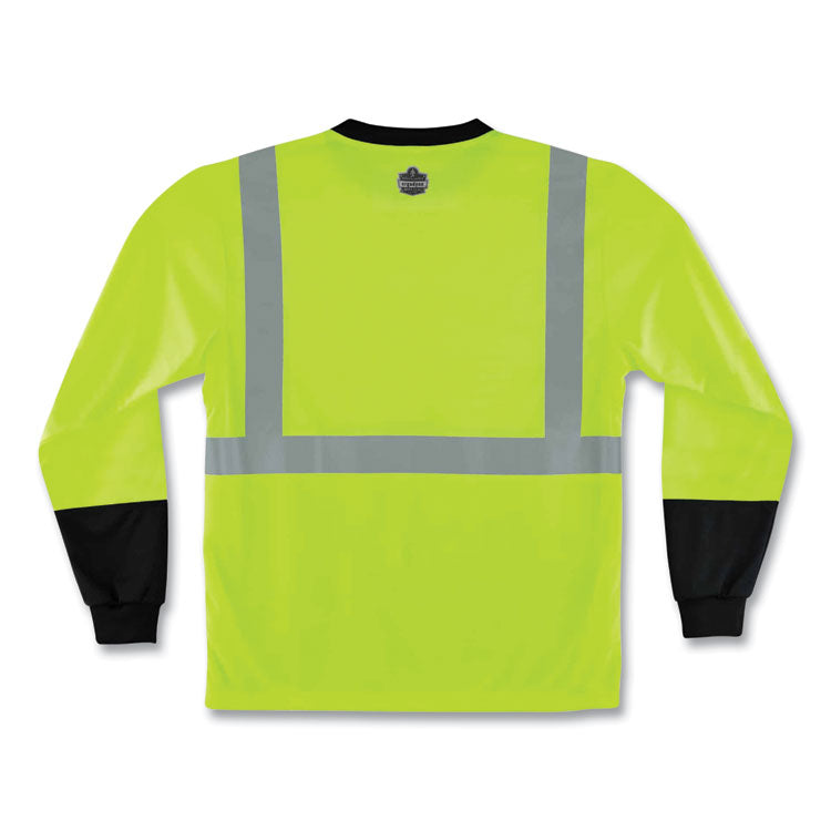 ergodyne® GloWear 8291BK Type R Class 2 Black Front Long Sleeve T-Shirt, Polyester, X-Large, Lime, Ships in 1-3 Business Days (EGO22705) Each
