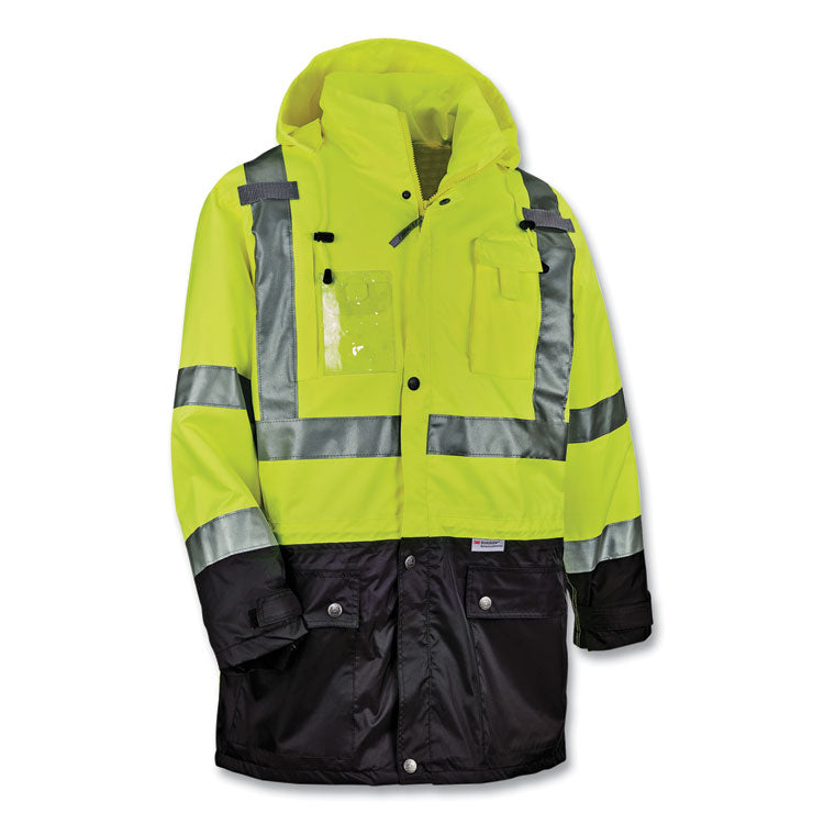 ergodyne® GloWear 8386 Class 3 Hi-Vis Outer Shell Jacket, Polyester, 4X-Large, Lime, Ships in 1-3 Business Days (EGO25378) Each