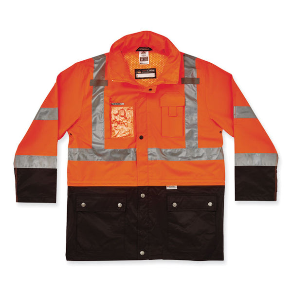 ergodyne® GloWear 8386 Class 3 Hi-Vis Outer Shell Jacket, Polyester, Small, Orange, Ships in 1-3 Business Days (EGO25462) Each