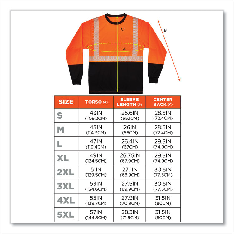 ergodyne® GloWear 8281BK Class 2 Long Sleeve Shirt with Black Bottom, Polyester, Medium, Orange, Ships in 1-3 Business Days (EGO22683) Each