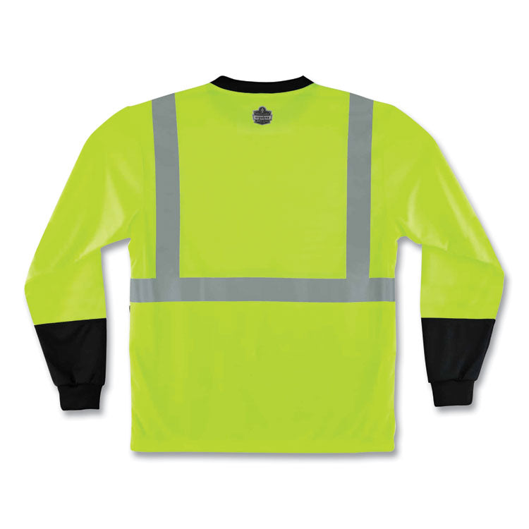 ergodyne® GloWear 8291BK Type R Class 2 Black Front Long Sleeve T-Shirt, Polyester, 3X-Large, Lime, Ships in 1-3 Business Days (EGO22707) Each