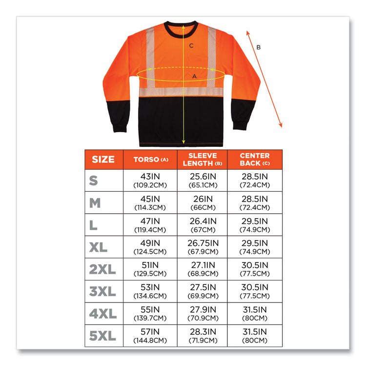 ergodyne® GloWear 8281BK Class 2 Long Sleeve Shirt with Black Bottom, Polyester, 4X-Large, Orange, Ships in 1-3 Business Days (EGO22688) Each