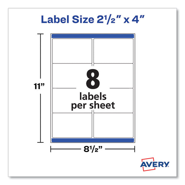 Avery® Shipping Labels with TrueBlock Technology, Inkjet Printers, 2.5 x 4, White, 8 Labels/Sheet, 25 Sheets/Pack (AVE5815)
