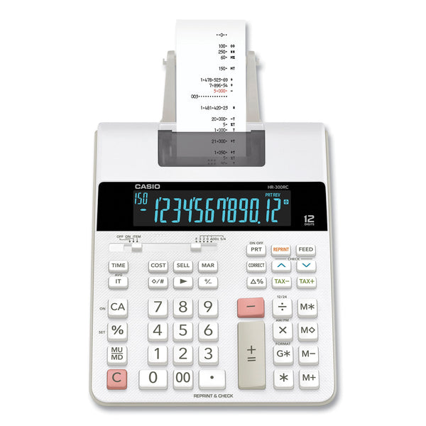 Casio® HR-300RC 12-Digit Printing Calculator, Black/Red Print, 2 Lines/Second, White (CSOHR300RC) Each
