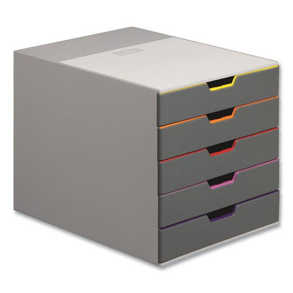 Durable® VARICOLOR Stackable Plastic Drawer Box, 5 Drawers, Letter to Folio Size Files, 11.5" x 14" x 11", Gray (DBL760527) Each