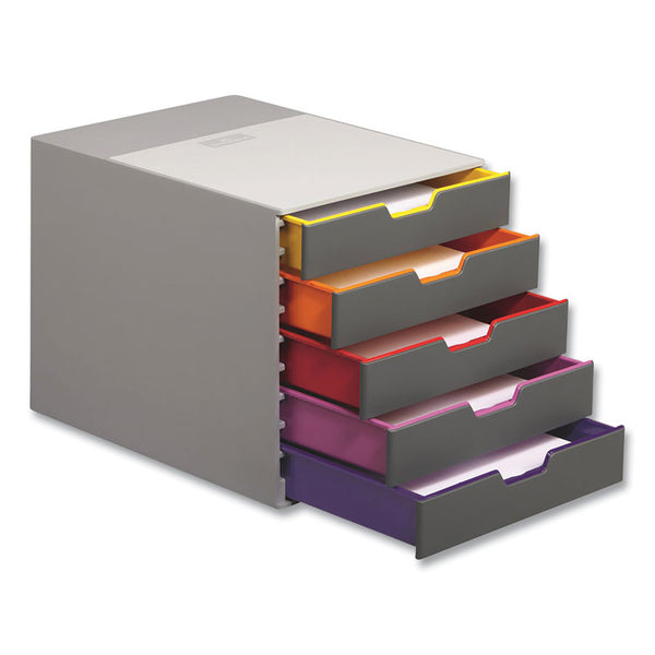 Durable® VARICOLOR Stackable Plastic Drawer Box, 5 Drawers, Letter to Folio Size Files, 11.5" x 14" x 11", Gray (DBL760527) Each