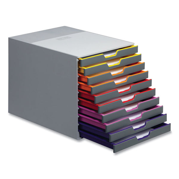 Durable® VARICOLOR Stackable Plastic Drawer Box, 10 Drawers, Letter to Folio Size Files, 11.5" x 14" x 11", Gray (DBL761027) Each