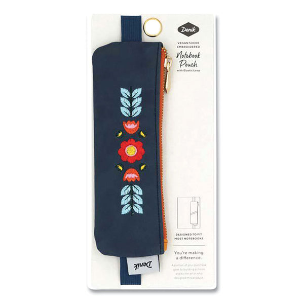 Denik Evelynn Zipper Vegan Suede Notebook Pouch, 2 x 6.5, Blue with Embroidered Flower (DNKNBPOUCH550) Each