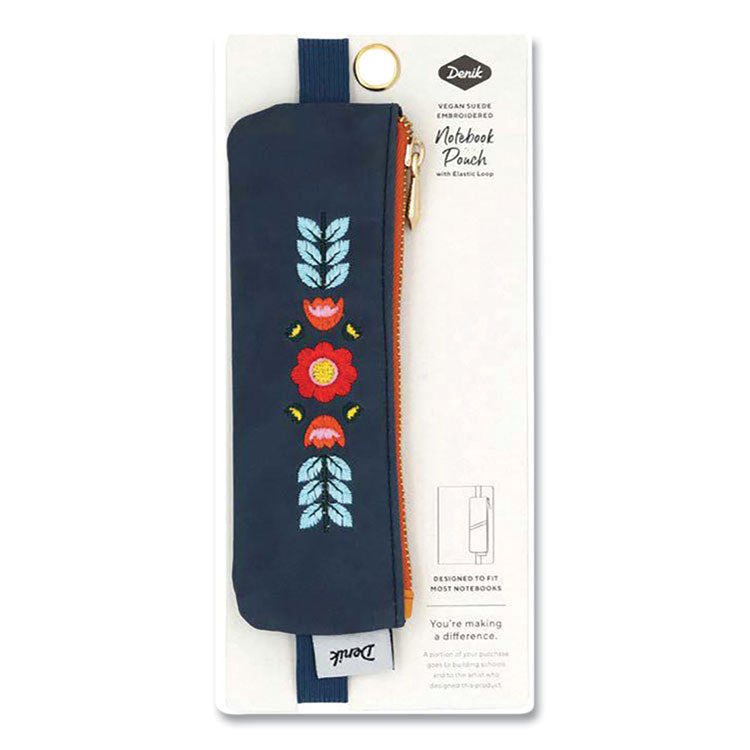 Denik Evelynn Zipper Vegan Suede Notebook Pouch, 2 x 6.5, Blue with Embroidered Flower (DNKNBPOUCH550) Each