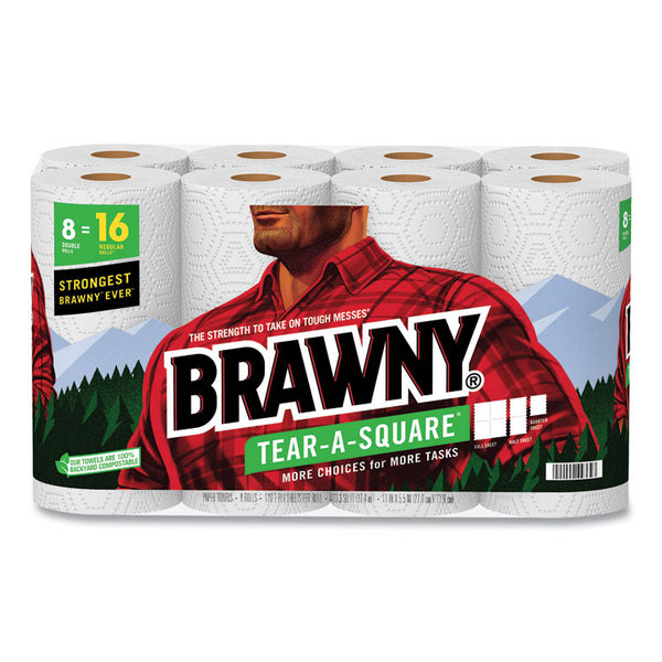 Brawny® Tear-A-Square Perforated Kitchen Double Roll Towels, 2-Ply, 11 x 11, White, 120 Sheets/Roll, 8 Rolls/Pack, 2 Packs/Carton (GPC4437250)