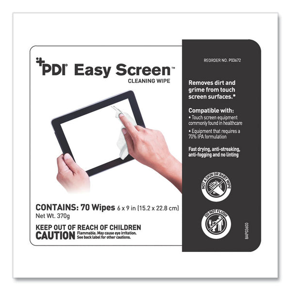 Sani Professional® PDI Easy Screen Cleaning Wipes, 1-Ply, 9 x 6, Unscented, White, 70/Pack (PDIP03672)