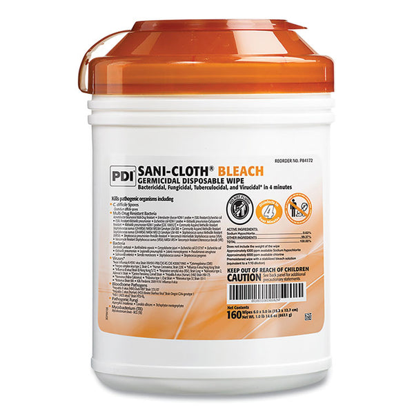 Sani Professional® Sani-Cloth Bleach Germicidal Disposable Wipes, 1-Ply, 7.5 x 15, Unscented, White, 160/Canister, 12 Canisters/Carton (PDIP84172)