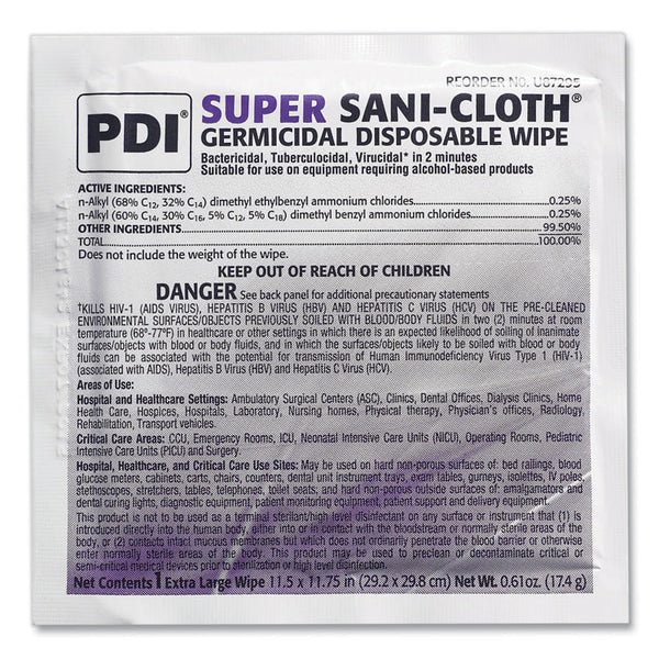 Sani Professional® Super Sani-Cloth Individually Wrapped Germicidal Disposable Wipes, Extra-Large, 1-Ply, 11.5 x 11.75, White, 50/Box,3 Boxes/CT (PDIU87295)