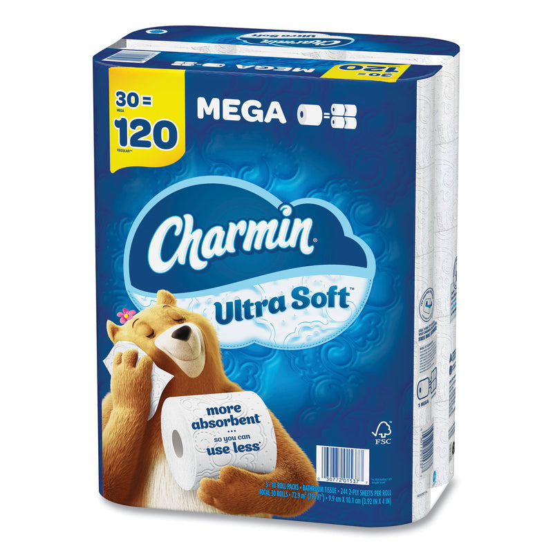 Charmin® Ultra Soft Bathroom Tissue, Mega Roll, Septic Safe, 2-Ply, White, 244 Sheets/Roll, 30 Rolls/Pack (PGC01537) Each