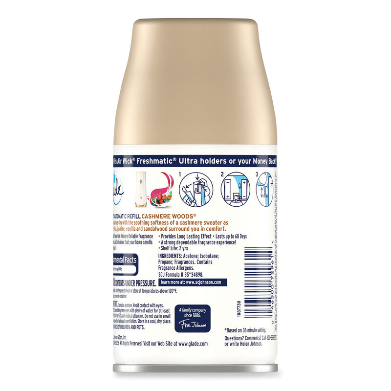Glade Automatic Air Freshener, Cashmere Woods, 6.2 oz, 4/Carton (SJN344757) Case of 4