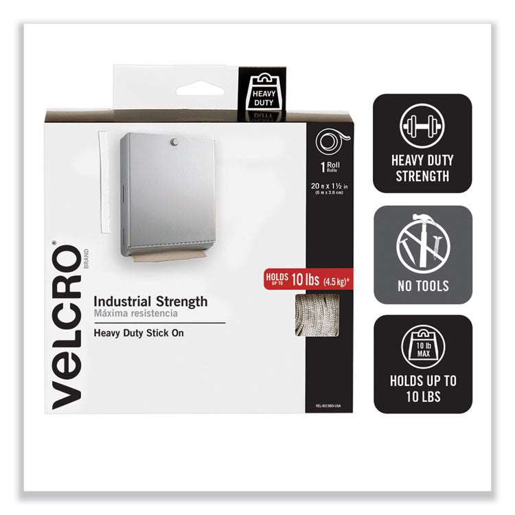 VELCRO® Brand Industrial-Strength Heavy-Duty Fasteners with Dispenser Box, 2" x 15 ft, White (VEK90198) 1 Roll