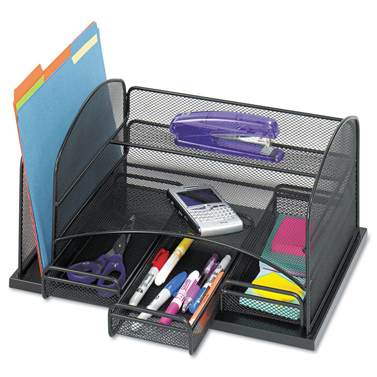 Safco® Onyx Organizer with 3 Drawers, 6 Compartments, Steel, 16 x 11.5 x 8.25, Black (SAF3252BL)
