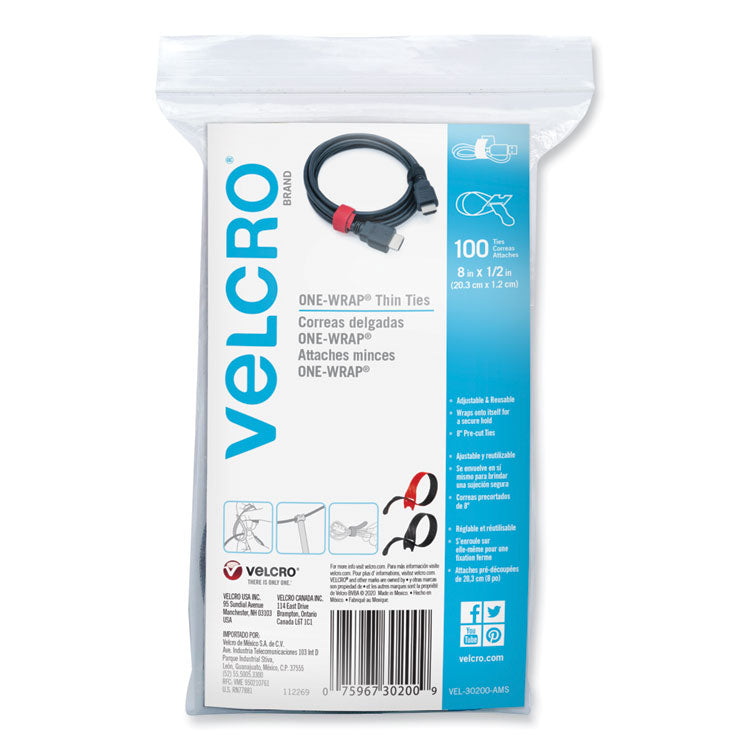 VELCRO® Brand ONE-WRAP Ties and Straps, 0.5" x 8", Black;Red, 100/Pack (VEK30200) Pack of 100