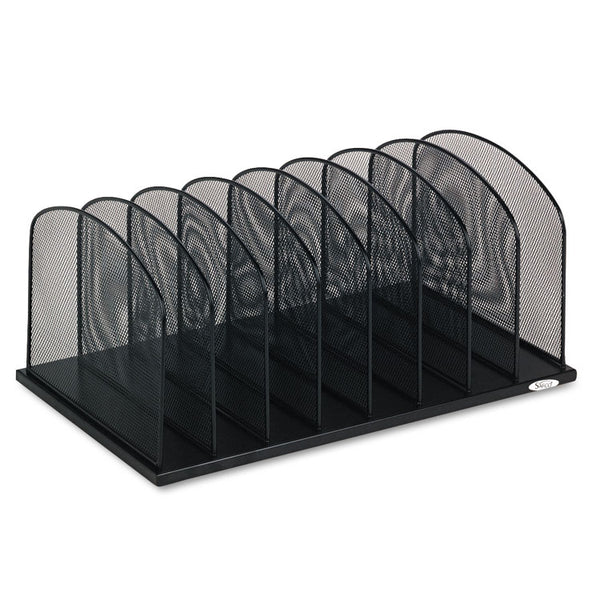 Safco® Onyx Mesh Desk Organizer with Upright Sections, 8 Sections, Letter to Legal Size Files, 19.5" x 11.5" x 8.25", Black (SAF3253BL) Each