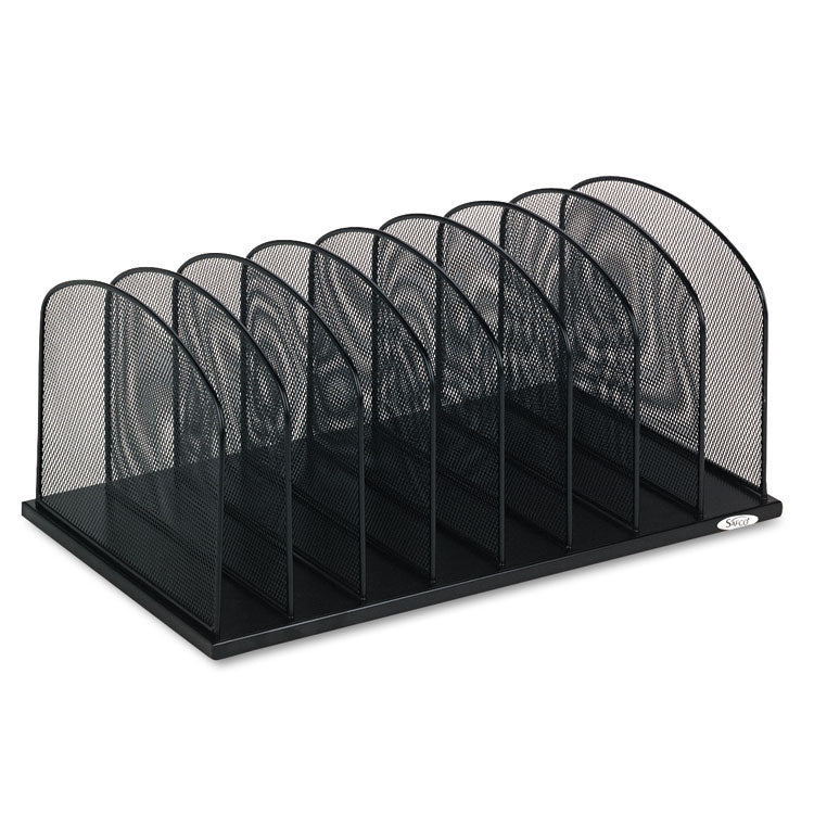 Safco® Onyx Mesh Desk Organizer with Upright Sections, 8 Sections, Letter to Legal Size Files, 19.5" x 11.5" x 8.25", Black (SAF3253BL)