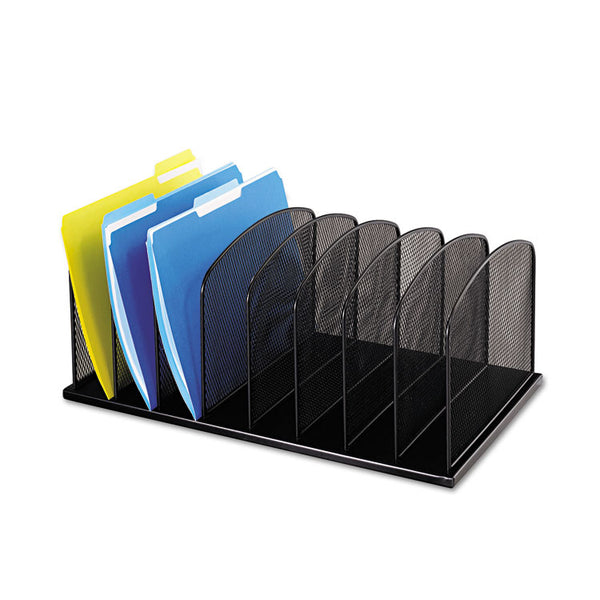 Safco® Onyx Mesh Desk Organizer with Upright Sections, 8 Sections, Letter to Legal Size Files, 19.5" x 11.5" x 8.25", Black (SAF3253BL) Each