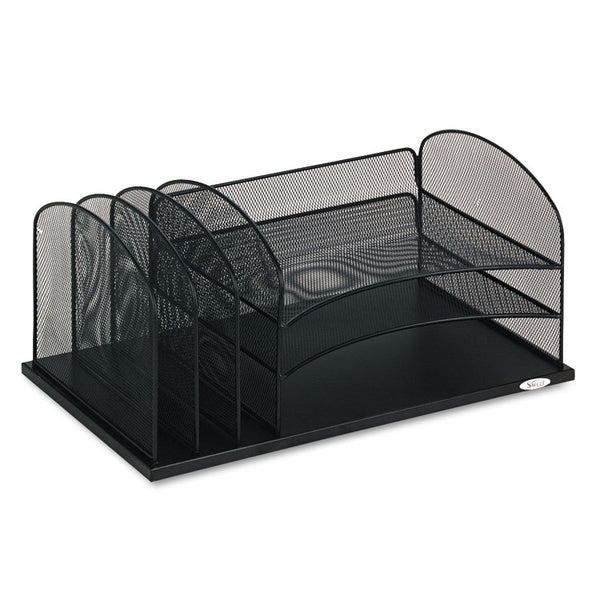 Safco® Onyx Desk Organizer with Three Horizontal and Three Upright Sections, Letter Size Files, 19.5 x 11.5 x 8.25, Black (SAF3254BL) Each