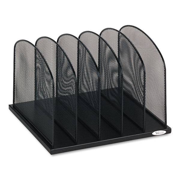 Safco® Onyx Mesh Desk Organizer with Upright Sections, 5 Sections, Letter to Legal Size Files, 12.5" x 11.25" x 8.25", Black (SAF3256BL) Each