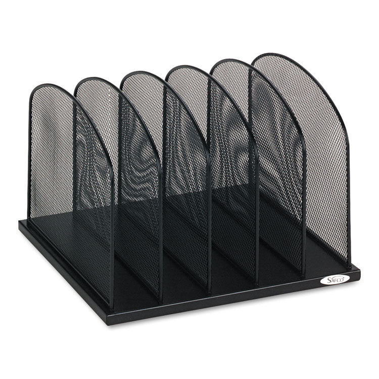 Safco® Onyx Mesh Desk Organizer with Upright Sections, 5 Sections, Letter to Legal Size Files, 12.5" x 11.25" x 8.25", Black (SAF3256BL)