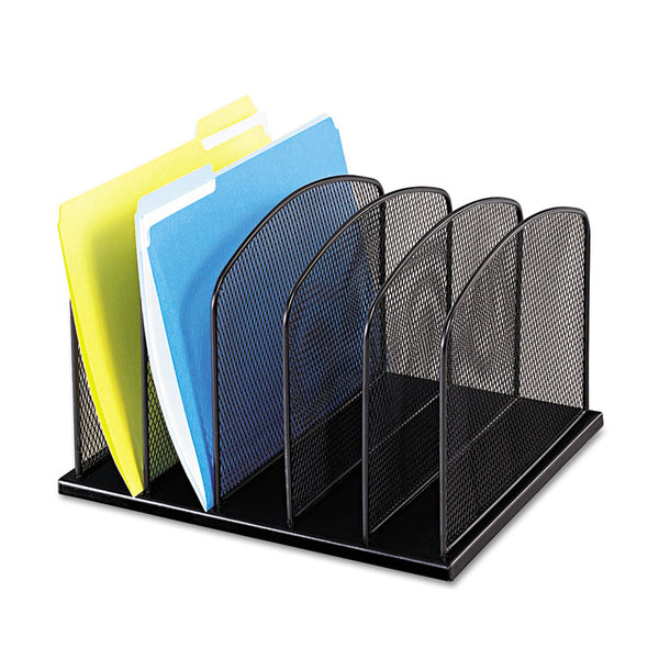 Safco® Onyx Mesh Desk Organizer with Upright Sections, 5 Sections, Letter to Legal Size Files, 12.5" x 11.25" x 8.25", Black (SAF3256BL) Each