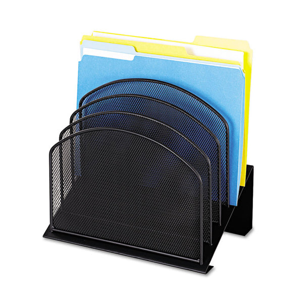 Safco® Onyx Mesh Desk Organizer with Tiered Sections, 5 Sections, Letter to Legal Size Files, 11.25" x 7.25" x 12", Black (SAF3257BL) Each