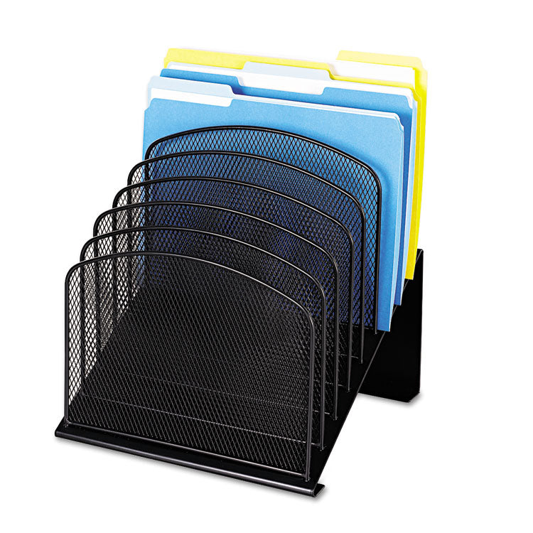 Safco® Onyx Mesh Desk Organizer with Tiered Sections, 8 Sections, Letter to Legal Size Files, 11.75" x 10.75" x 14", Black (SAF3258BL)