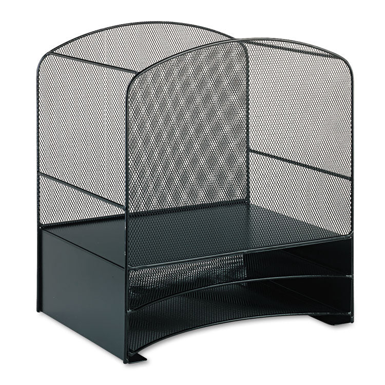 Safco® Onyx Mesh Desktop Hanging File With Two Horizontal Trays, 3 Sections, Letter Size, 10.75" Long, Black (SAF3260BL)