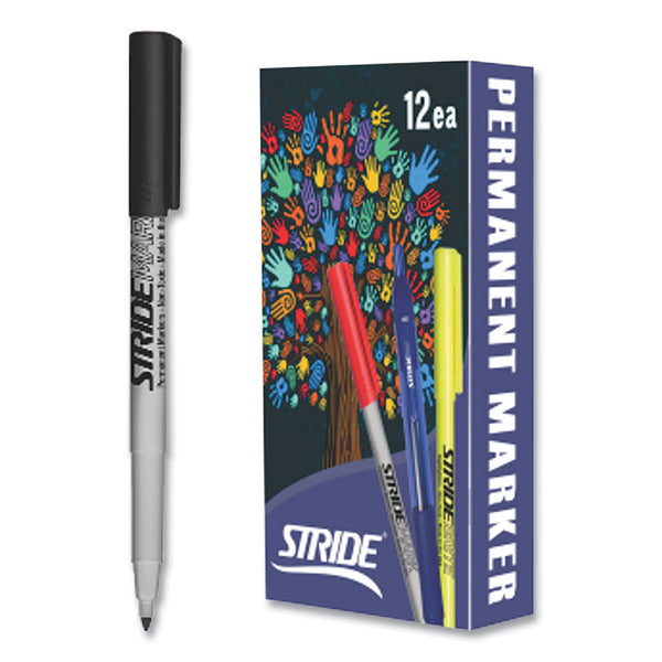 Stride StrideMark Permanent Marker, Fine Bullet Tip, Black, 12/Box (STW27001)